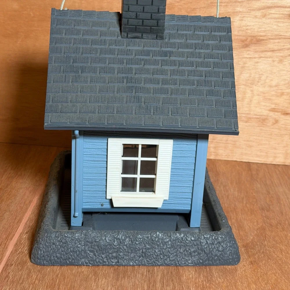 Blue Miniature House‎ Bird Feeder Decorative Garden Accent Hanging Outdoor water